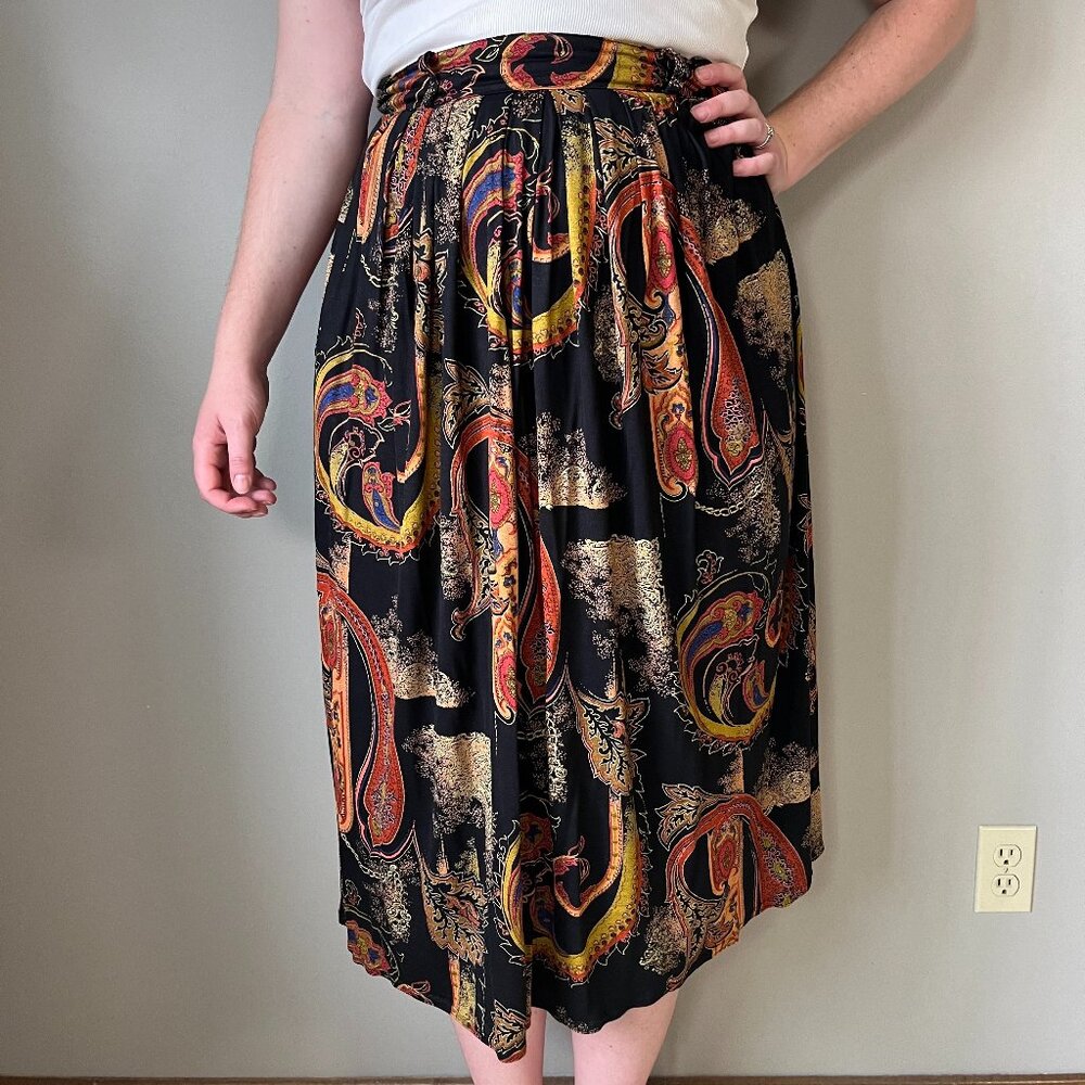 Vintage black paisley midi skirt